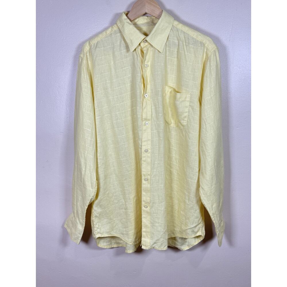 Tommy Bahama Men’s Button down Shirt Long Sleeve 100% Linen Yellow